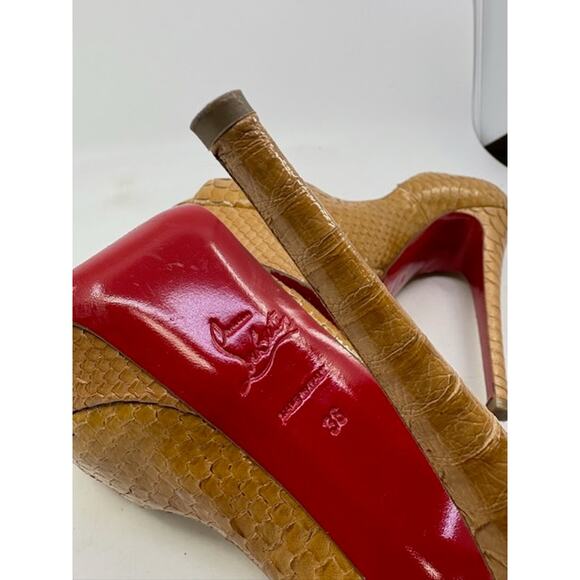 Christian Louboutin Python Pumps Platform Peep Toe Leather Tan Womens Size 36 - Picture 6 of 10